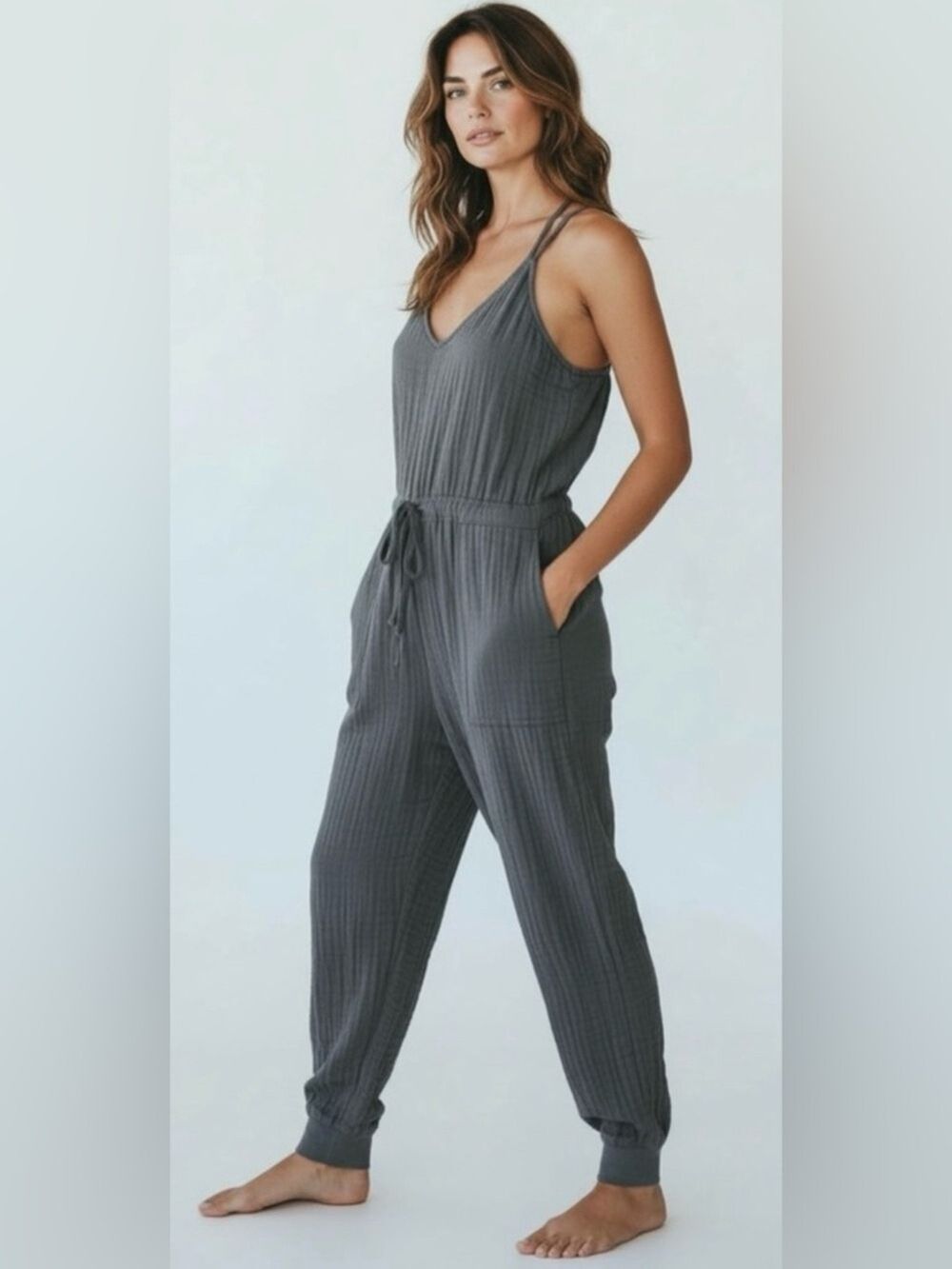 Michael Stars Double Gauze Twisted Strap‎ Jumpsuit in Charcoal / size XS